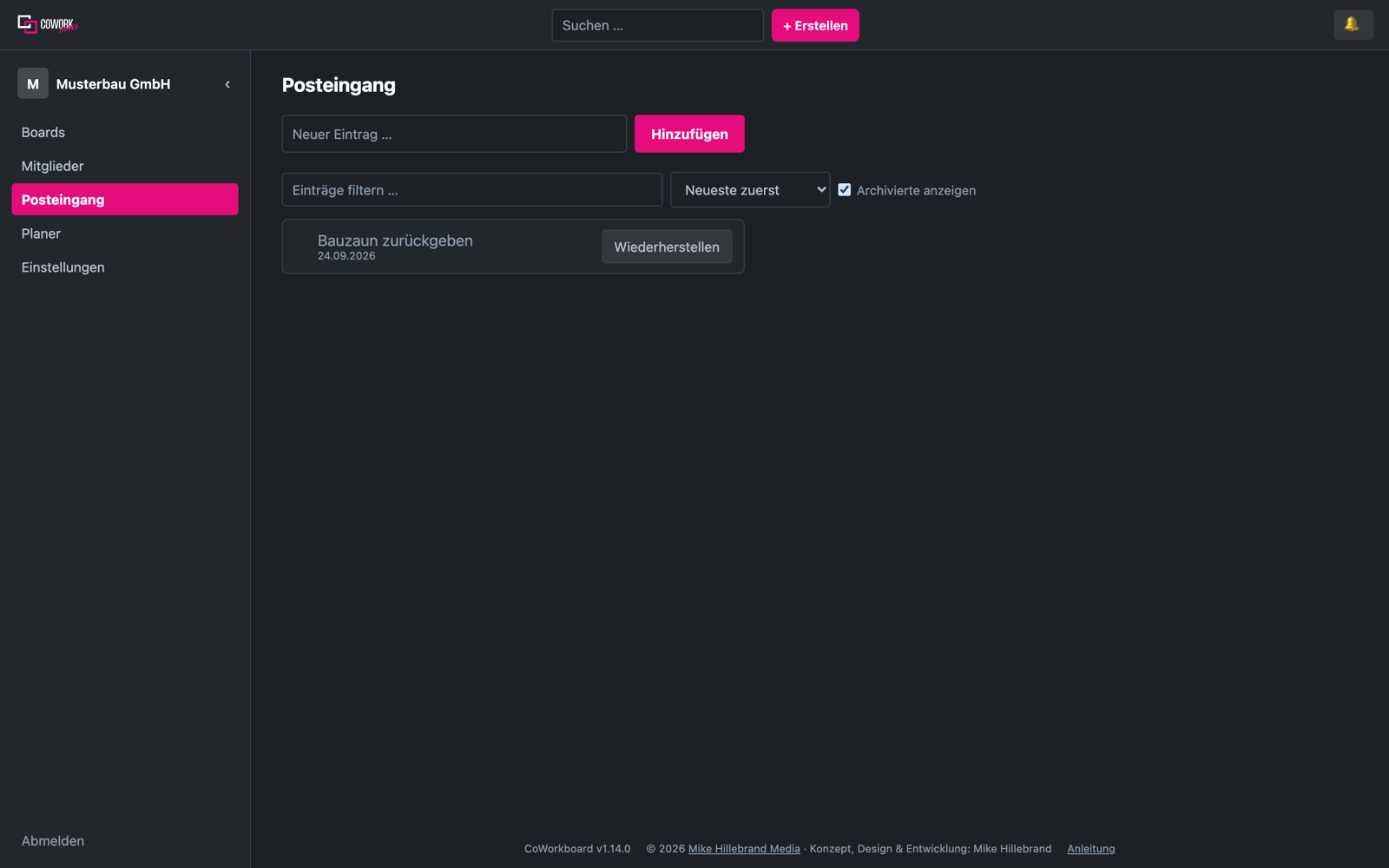 Posteingang mit Filter und Archiv